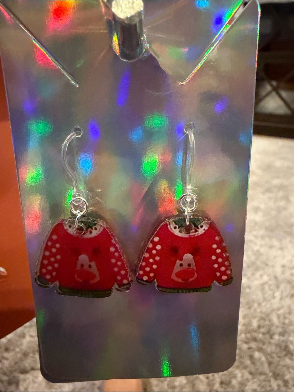 Kids Red Sweater Dangle Earrings - Hypoallergenic